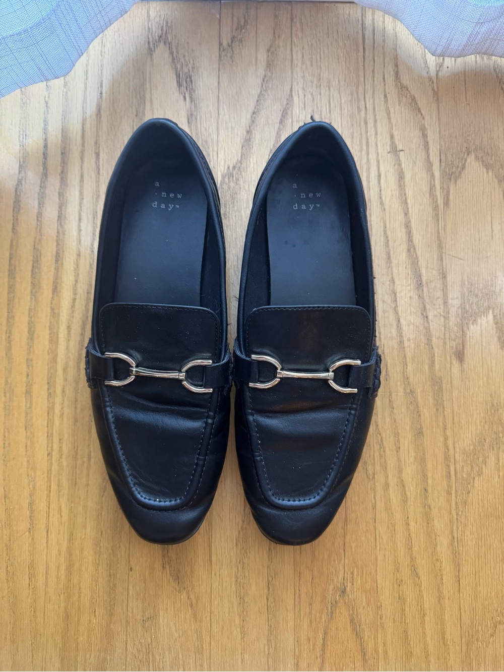 A New Day Black Horsebit Loafers Size 8 Gold Hardware Slip-On Flats